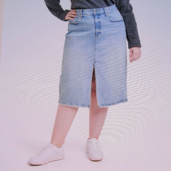 UNIVERSAL THREAD High Rise Denim Jean Midi Skirt Womens/Junior 17 Light Wash NWT - Picture 2 of 15